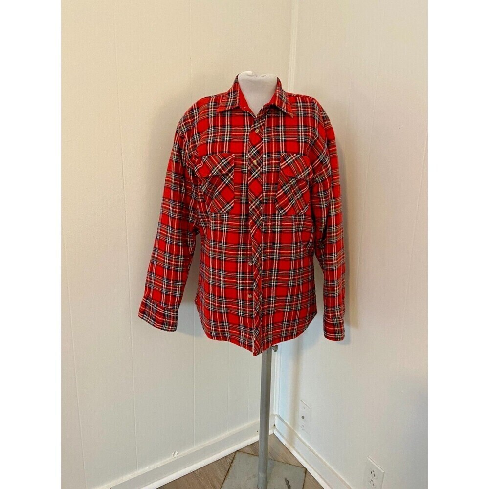 VTG Outreach Quilted Lined Shacket Men Med Red Plaid Button Shirt Jacket Shirt